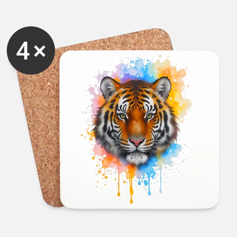 Wasserfarbener Tiger-Porträt - Untersetzer (4er-Set) - Weiß