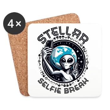 Alien-Selfie: Herausragende Selfie-Pause! - Untersetzer (4er-Set) - Weiß - Vorne