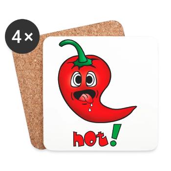 Piment rouge vif - émoticône drôle - chaud - Dessous de verre (lot de 4) - blanc - Devant