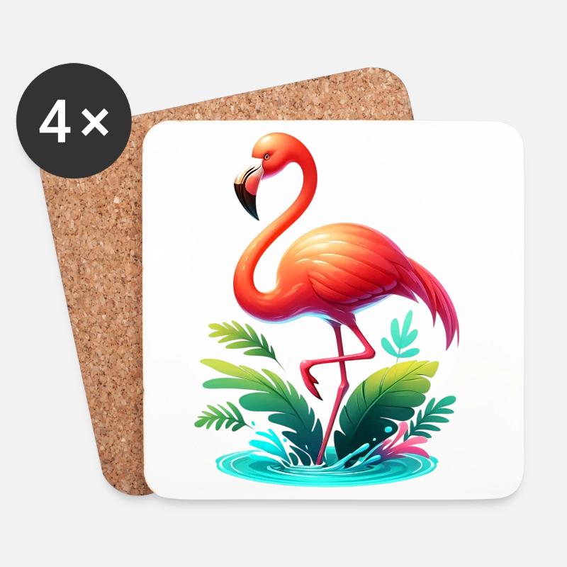 Flamingo - Untersetzer (4er-Set) - Weiß