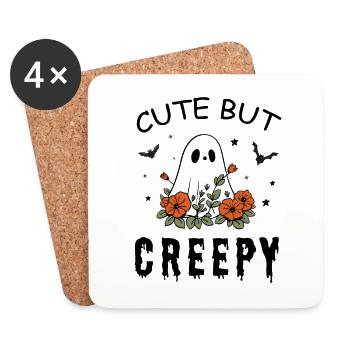 Cute but creepy, ghost with flowers - Coasters (set of 4) - white - Front