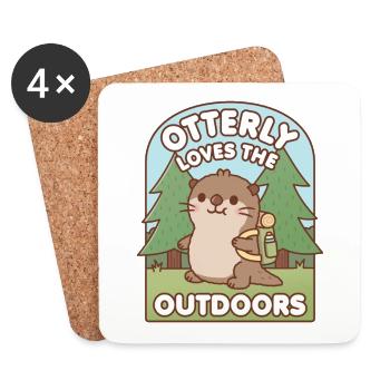 Cute Otter Otterly Love The Outdoors Hiking Pun - Coasters (set of 4) - white - Front