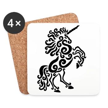 Cheval licorne (noir) - Dessous de verre (lot de 4) - blanc - Devant