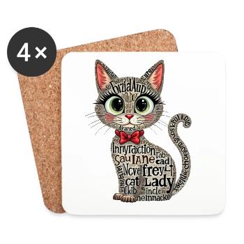 CAT LADY, TEXT ART, TYPOGRAPHY - Coasters (set of 4) - white - Front