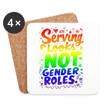 SERVING LOOKS, NOT GENDER ROLES - Coasters (set of 4) - white - Front