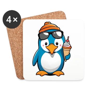 Casual Penguin with Cream – Funny Summer Motif - Coasters (set of 4) - white - Front