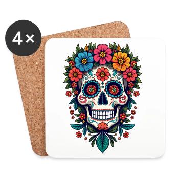 Festlicher Dia de los Muertos, Tag der Toten - Untersetzer (4er-Set) - Weiß - Vorne