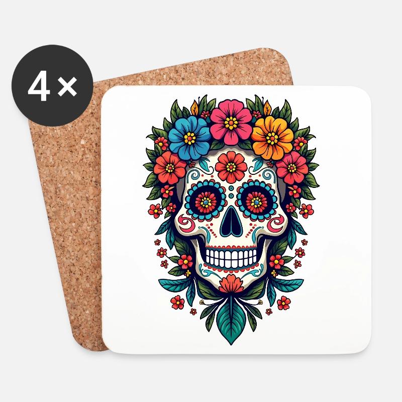 Festlicher Dia de los Muertos, Tag der Toten - Untersetzer (4er-Set) - Weiß