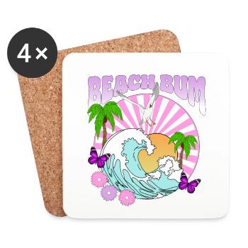 Beach Bum - Meer Palmen Möwe Vintage Blumen Sonne - Untersetzer (4er-Set) - Weiß - Vorne