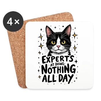 LES CHATS : DES EXPERTS DANS L’ART DE NE RIEN FAIRE TOUTE LA JOURNÉE - Dessous de verre (lot de 4) - blanc - Devant