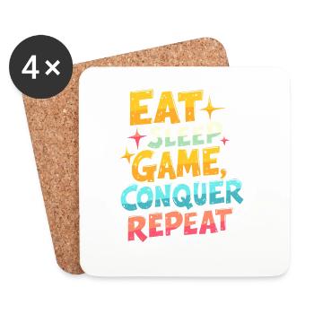 EAT, SLEEP, GAME, CONQUER, REPEAT - Coasters (set of 4) - white - Front