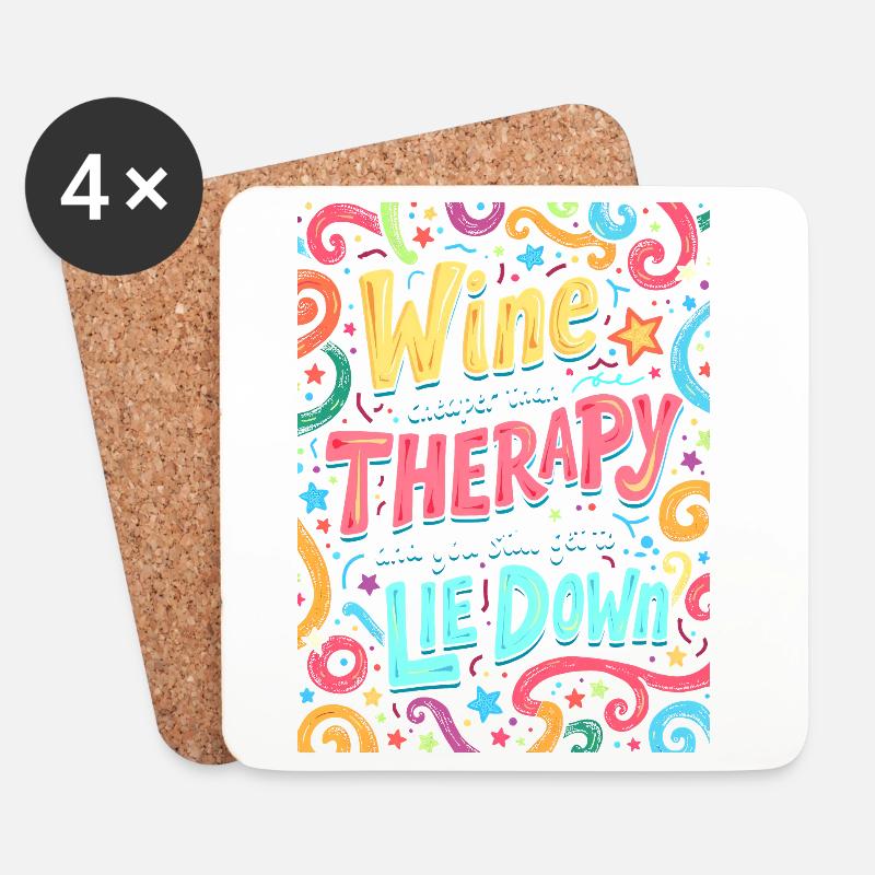 WEIN: BILLIGER ALS THERAPIE - Untersetzer (4er-Set) - Weiß