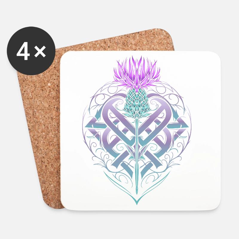 Distel Schild Celtic Knots Thistle Lover - Untersetzer (4er-Set) - Weiß
