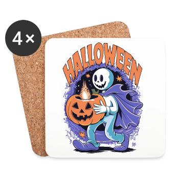 Halloween Grin with Ghost and Pumpkin - Coasters (set of 4) - white - Front