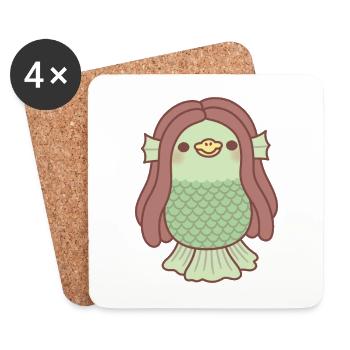 Niedlicher japanischer Yokai Amabie - Untersetzer (4er-Set) - Weiß - Vorne