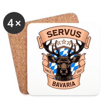 Servus Bavaria - Hirsch, Bier & bayrische Kultur - Untersetzer (4er-Set) - Weiß - Vorne
