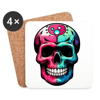 Neon-Totenkopf mit Psychedelic-Muster - Untersetzer (4er-Set) - Weiß - Vorne