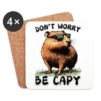 Capybara Don't Worry Be Capy - Wasserschwein Nager - Coasters (set of 4) - white - Front