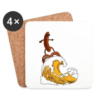 Bratwurst surft Brezel Surfbrett auf Bier - Untersetzer (4er-Set) - Weiß - Vorne