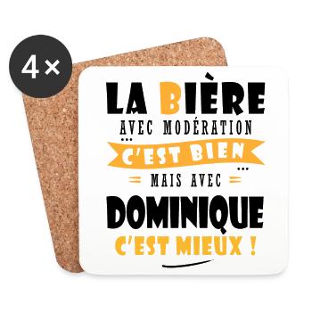 Dominique Bière Cadeau Humour cadeau dominique - Dessous de verre (lot de 4) - blanc - Devant