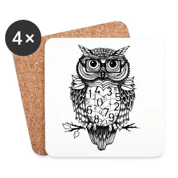 Smart Owl Math Numbers | STEM, Science, Professors - Coasters (set of 4) - white - Front
