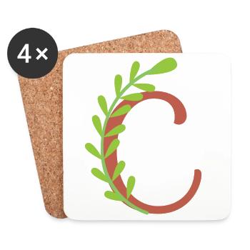 Elegant letter 'C' with flowers - Coasters (set of 4) - white - Front
