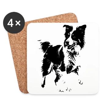 chien de race border collie - Dessous de verre (lot de 4) - blanc - Devant
