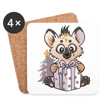 Cute hyena with gift on Christmas - Coasters (set of 4) - white - Front