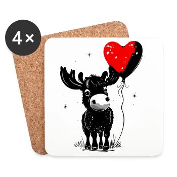 Elch mit Herz Luftballon - Heartful Creatures - Untersetzer (4er-Set) - Weiß - Vorne