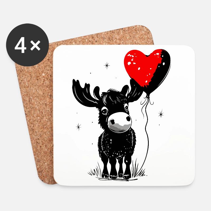 Elch mit Herz Luftballon - Heartful Creatures - Untersetzer (4er-Set) - Weiß