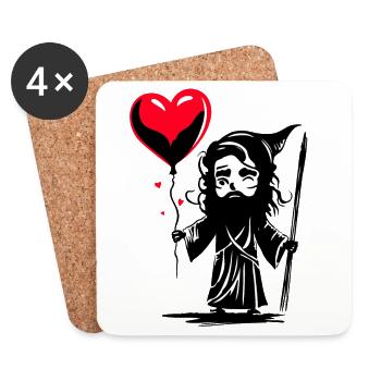 Odin with Heart Balloon - Heartful Creatures - Coasters (set of 4) - white - Front