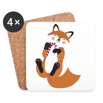 Renard espiègle avec une canne à sucre pour Noël - Dessous de verre (lot de 4) - blanc - Devant