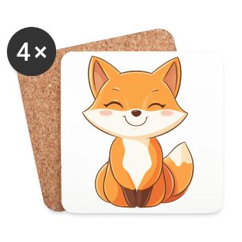 Renard mignon et heureux dans le style dessin animé - Dessous de verre (lot de 4) - blanc - Devant