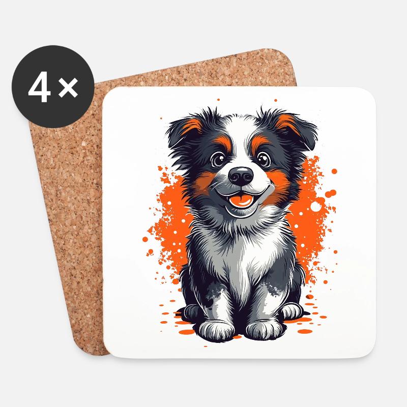 Australian Shepherd Welpe lustiger Hunde Aussie - Untersetzer (4er-Set) - Weiß