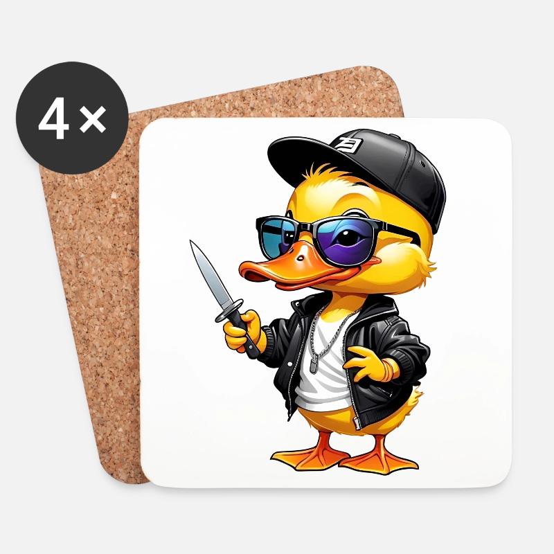 SSW32 Rapper Ente Messer Jacke und Hut - Untersetzer (4er-Set) - Weiß