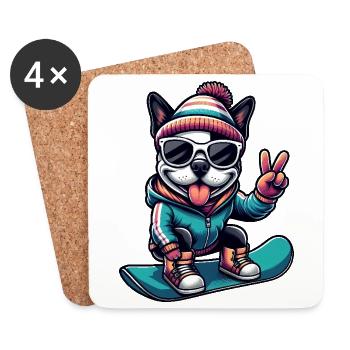 Boston Terrier Snowboard Winter Comic - Untersetzer (4er-Set) - Weiß - Vorne