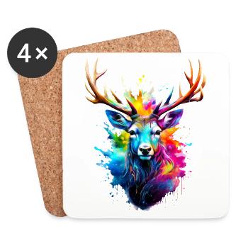 Cerf peint - Dessous de verre (lot de 4) - blanc - Devant