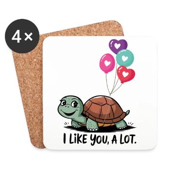 Turtle with Heart Balloons - Coasters (set of 4) - white - Front