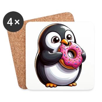 Mignon pingouin beignet dessin animé Crazy Candy - Dessous de verre (lot de 4) - blanc - Devant