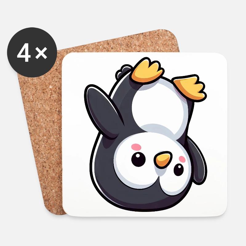 Süßer Pinguin Kopfstand Cartoon Chibi - Untersetzer (4er-Set) - Weiß