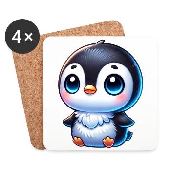 Süßer Chibi Pinguin Cartoon mit blauen Augen - Untersetzer (4er-Set) - Weiß - Vorne