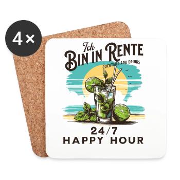Ich bin in Rente 24/7 Happy Hour Cocktail - Untersetzer (4er-Set) - Weiß - Vorne