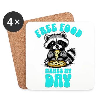 Free Food Makes My Day Waschbär racoon Shirt - Untersetzer (4er-Set) - Weiß - Vorne