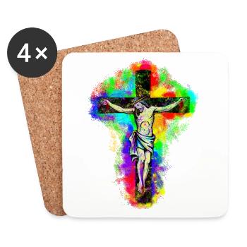 Jesus Christ Cross - Coasters (set of 4) - white - Front