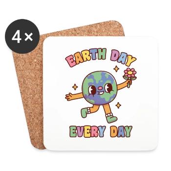 Cute Happy Earth With Flower Earth Day Every Day - Coasters (set of 4) - white - Front