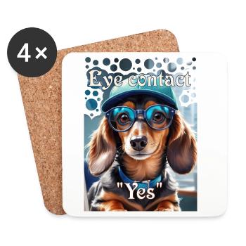 Dachshund Look Yes Dachshund with Cap Stylish Glasses - Coasters (set of 4) - white - Front