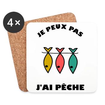 JE PEUX PAS. MER. PÊCHE. POISSON D'AVRIL. POISSON. - Dessous de verre (lot de 4) - blanc - Devant