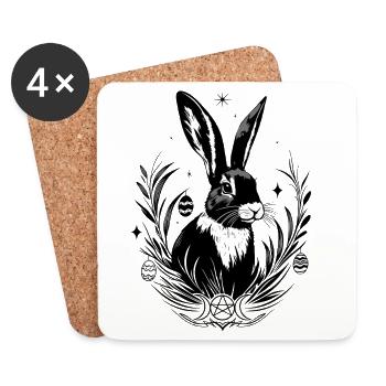 Ostara Bunny with Triple Moon and Pentagram - Coasters (set of 4) - white - Front