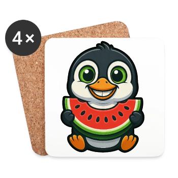 Pingouin à la pastèque Jour d’été fruité - Dessous de verre (lot de 4) - blanc - Devant