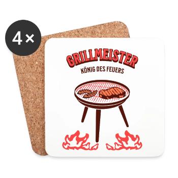 Grillen Grillmeister König des Feuers - Untersetzer (4er-Set) - Weiß - Vorne